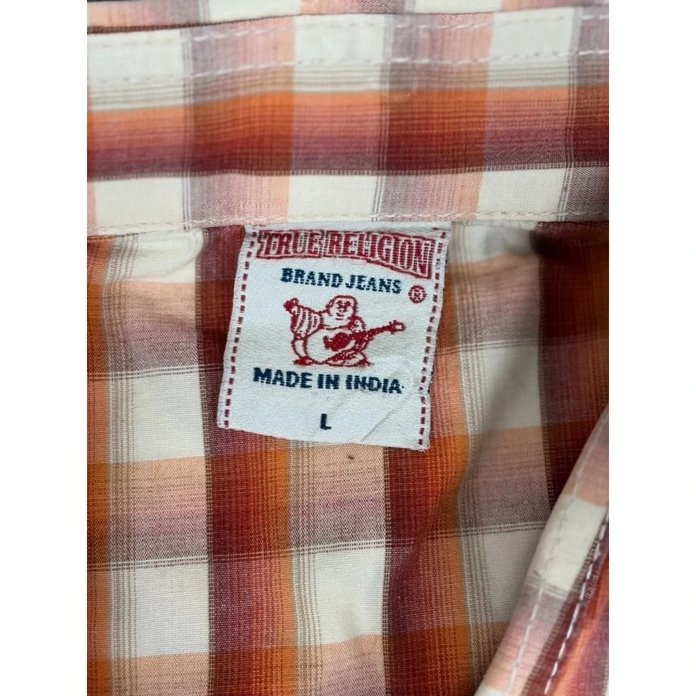 True Religion Button up Shirt Mens Multicolor‎ Plaid Pearl Snap Pockets Size L